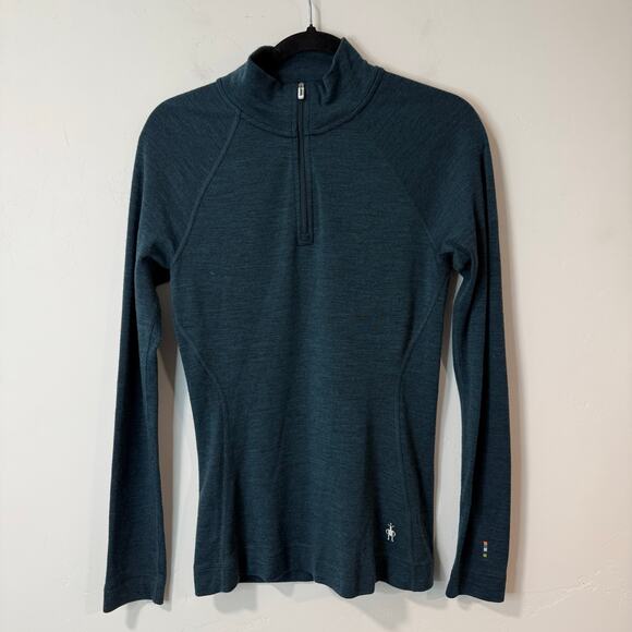 Smartwool Women's Merino 250 Base Layer Quarter Zip Pullover Dark Teal Blue Med - Picture 1 of 7